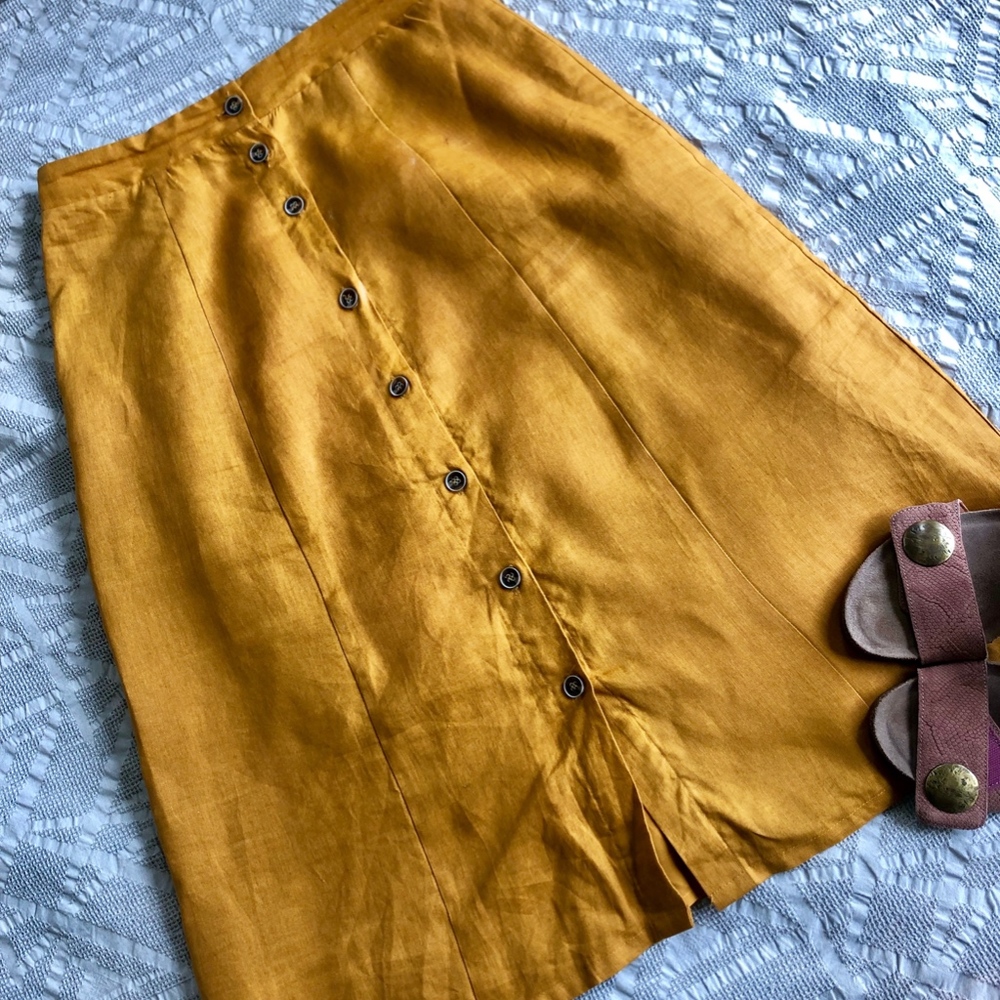 Forever 21 High Waisted Midi Yellow Skirt